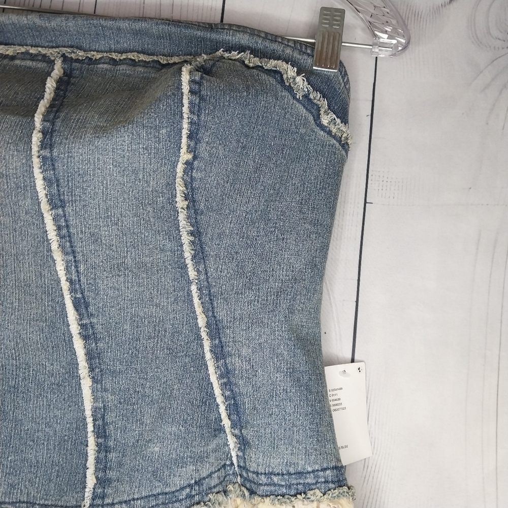 Kimchi Blur Urban Outfitters Denim And Lace Coquette Ruffle Tube Top Size L NWT - Picture 2 of 12